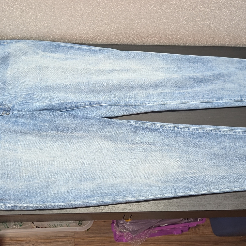 LRL Ralph Lauren Jeans Womens 16 Light Blue Distressed Denim Straight Leg